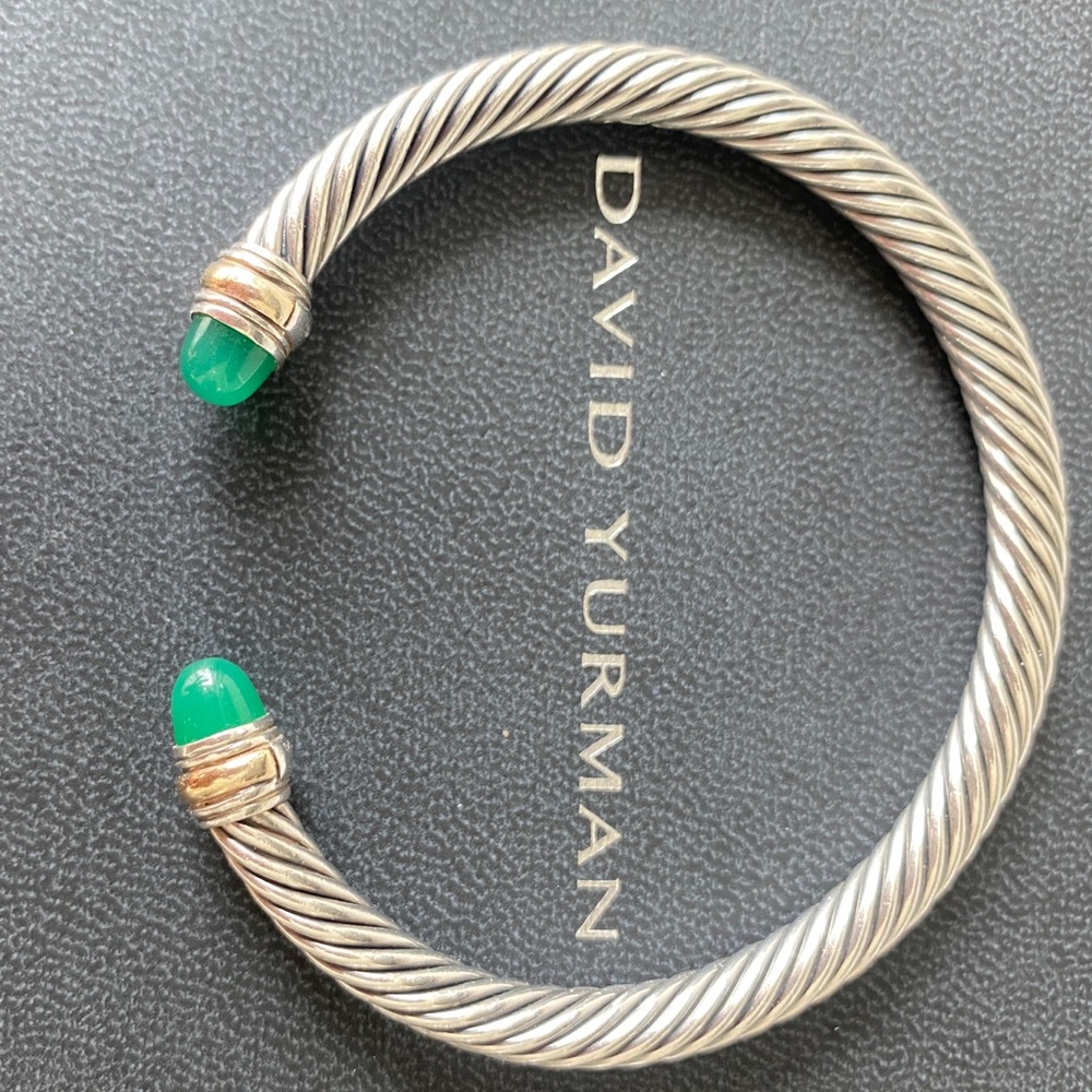 David Yurman Green Onyx Cable 14k Gold Bracelet